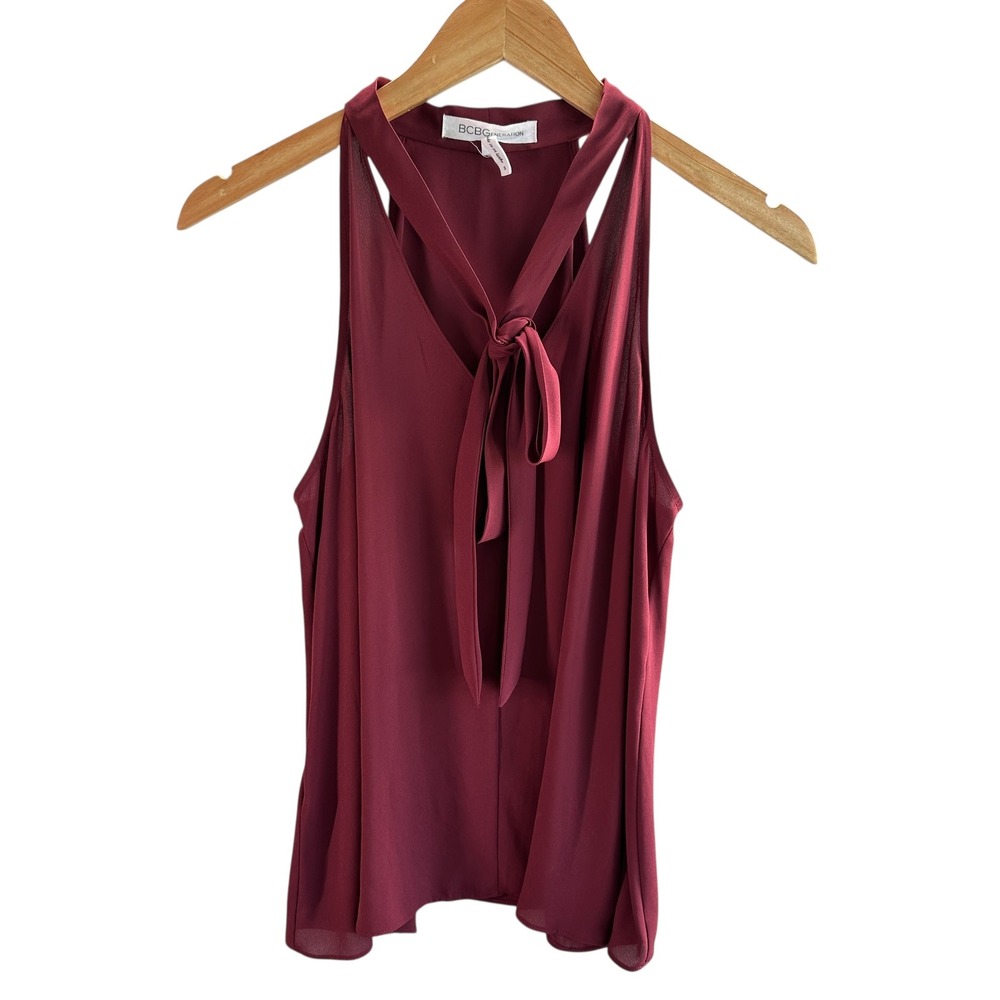 BCBGeneration‎ HalterTop  Burgundy Tie Neck Classic Officewear Small NWOT